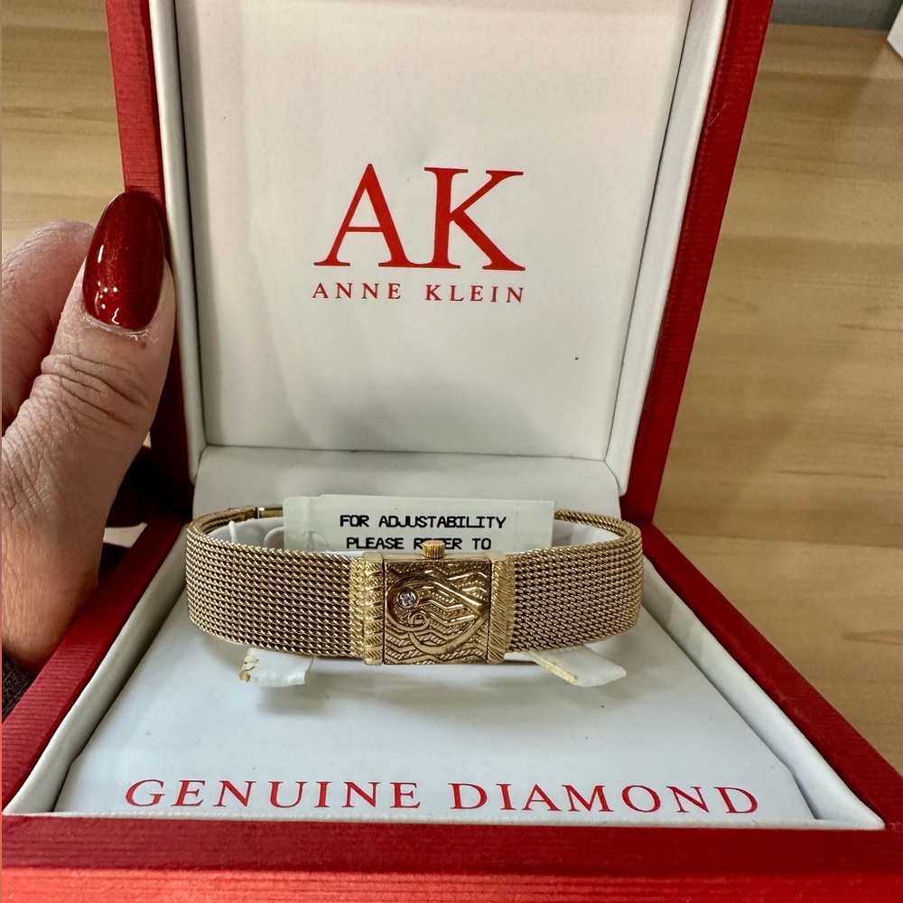 Anne Klein Gold Mesh Bracelet with Diamond Accent